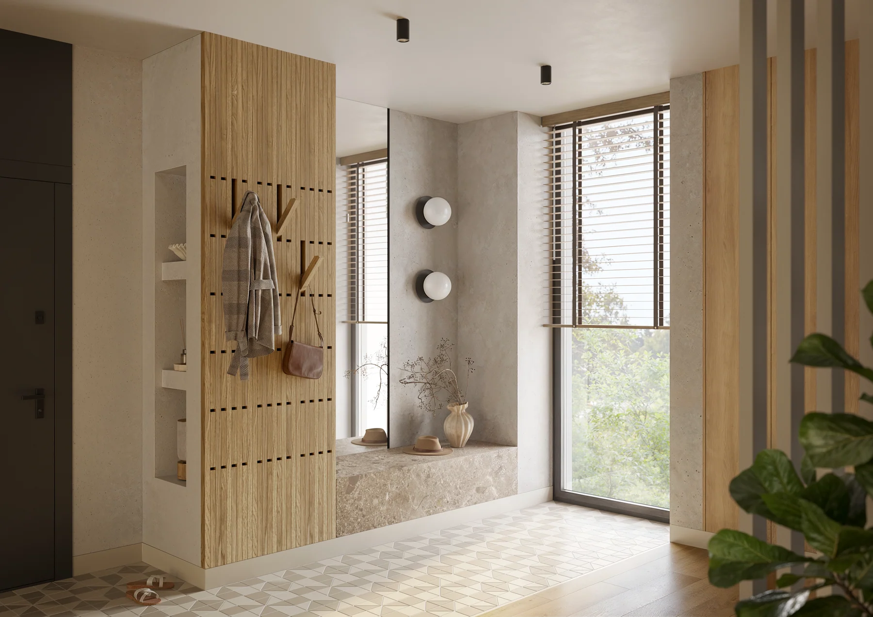 Veggpanel med knagger – Branché – naturlig eikefinér Veggpanel med knagger – Branché – naturlig eikefinér - Bilde 2